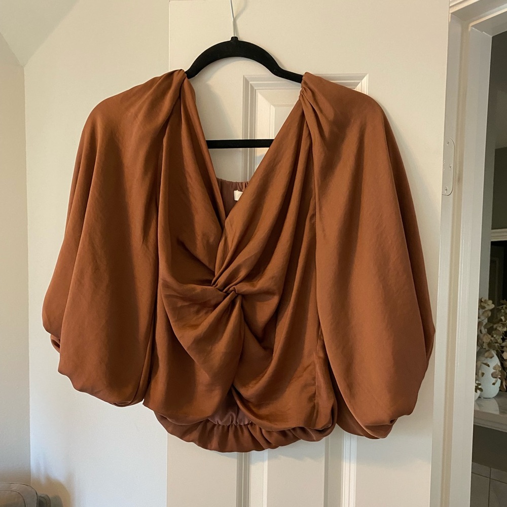 Satin Crop Bell Sleeve Top